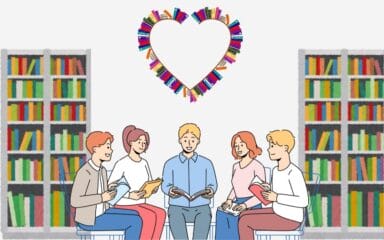 Students reading together graphic