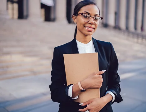 Student wearing a black suit